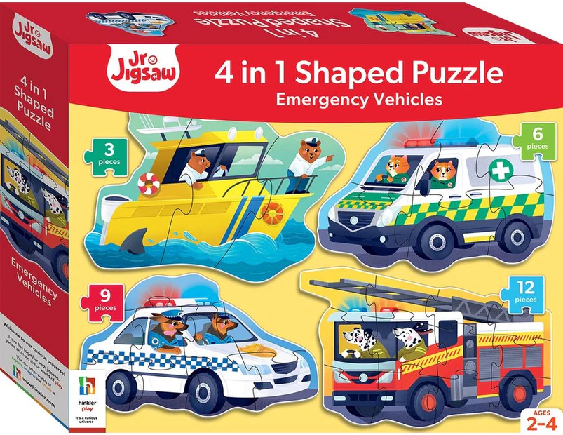 Emergency Vehicles Junior Jigsaw Shaped 4-in-1 Puzzle