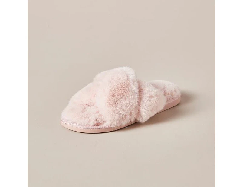 Target Womens Libbi Faux Fur Crossover Scuff Slippers - Pink