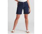 Rockmans Mid Thigh Denim Basic Shorts - Womens - Indigo Wash