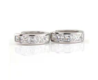 Sterling Silver 10mm Huggie Hoop Small Square Sleeper CZ Crystal Earrings