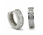 Sterling Silver 10mm Huggie Hoop Small Square Sleeper CZ Crystal Earrings