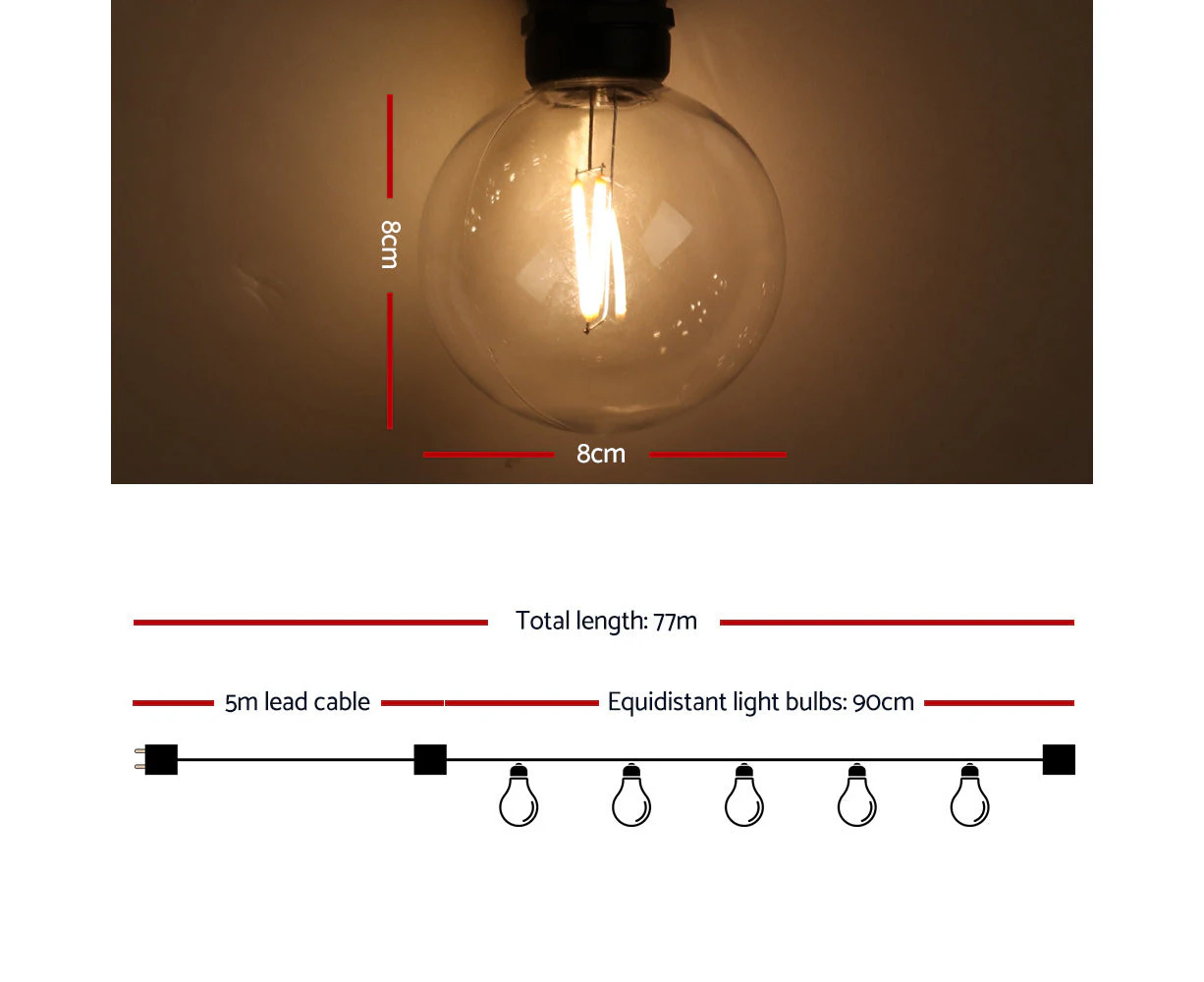 Jingle Jollys 77m LED Festoon Lights Sting Lights Kit Wedding Party Outdoor