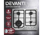 Devanti Gas Cooktop 60cm 4 Burner Silvir