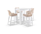 Hugo Ceramic Square Aluminium Bar Table with 4 x Hugo Rope Bar Stools - Outdoor Dining Settings - White