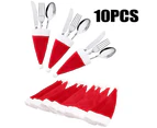 Mini Santa Hats Christmas Tableware Cutlery Holder Bag Table Decor - Red