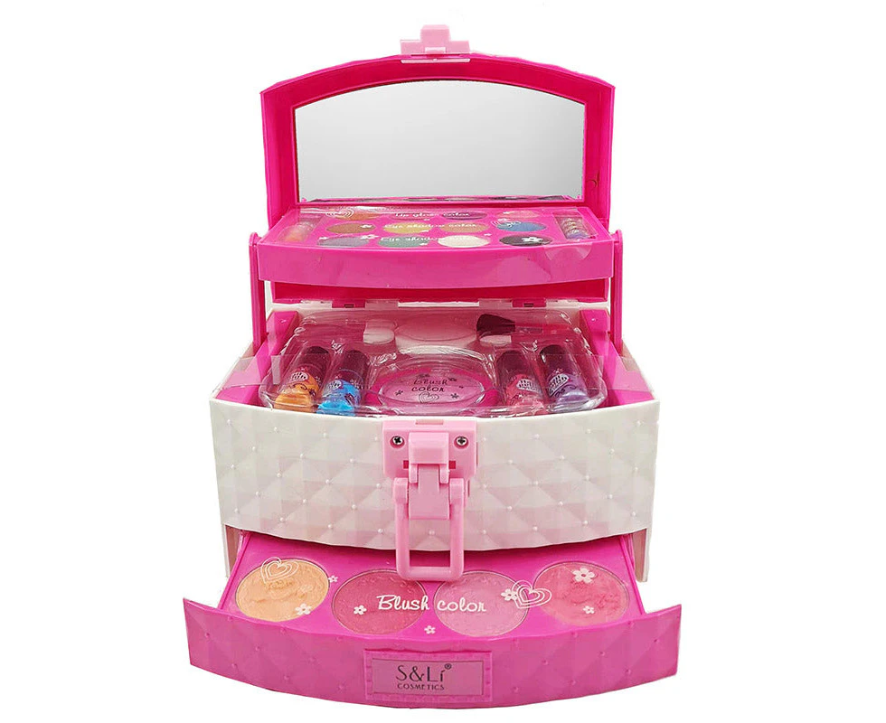 Kid Girls Makeup Set Jewellery Box Style Eco-friendly Cosmetic Pretend Play Kit Princess Toy