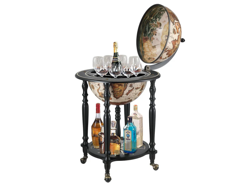 Antique Globe Alcohol Cabinet Round Mini Bar Drinks Serving Trolley Cart Wine Rack Mid-century