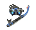 Mr Dive Aldult Snorkel Set Anti-Fog Tempered Glass Mask Dry Snorkel for Scuba Diving-Blue