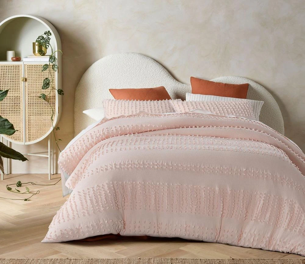 Luca Cotton Quilt Cover Set (Blush) - Queen