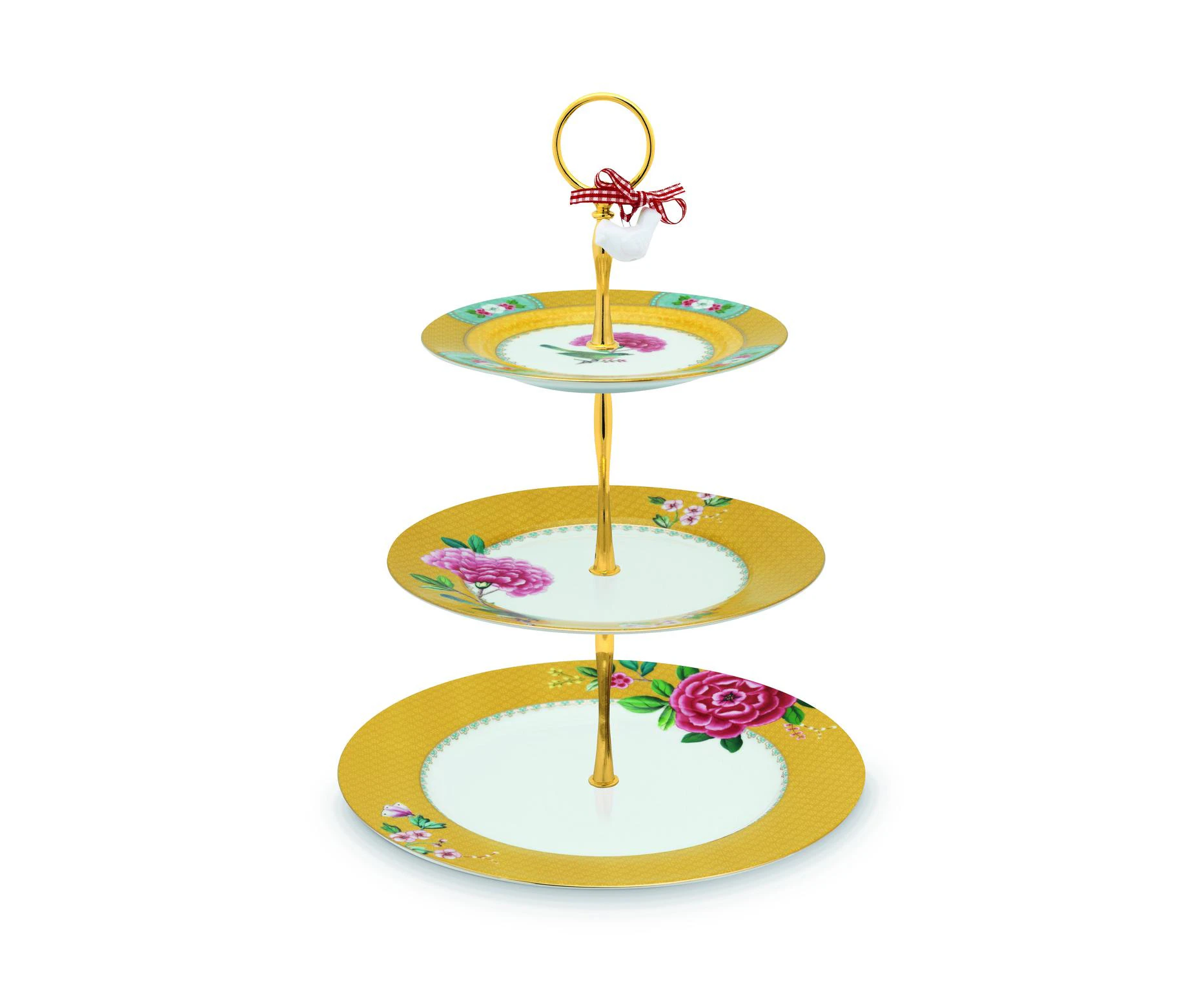 Blushing Birds 3-Layer Cake Stand (Yellow)