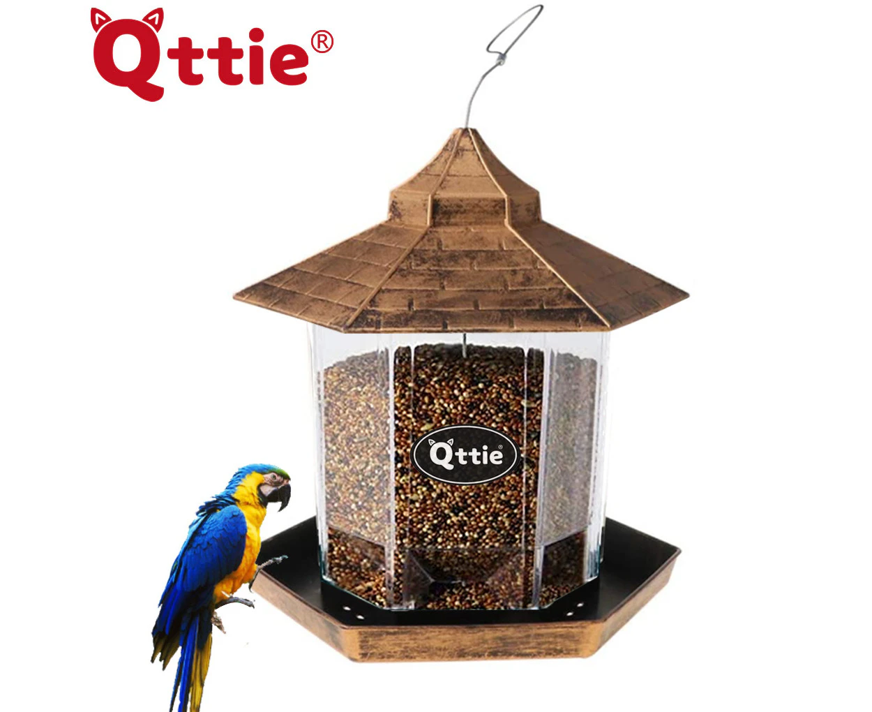 Qttie Hanging Bird Feeder Seed Container For Garden Home Outdoor-Bronze