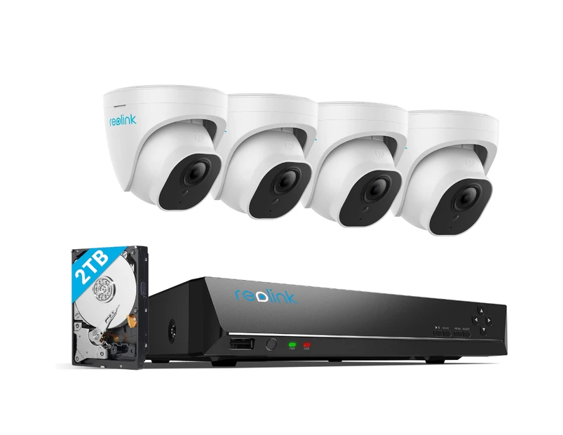 Reolink 8CH 5MP PoE Home Security Camera System with Person Vehicle Detection, 4pcs Wired 5MP Outdoor PoE IP Cameras and 5MP 8-Channel NVR, RLK8-520D4