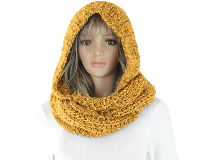 sunwoif Ladies Soft Winter Warm Wrap Circle Loop Hooded Scarf Neck Warmer - Yellow