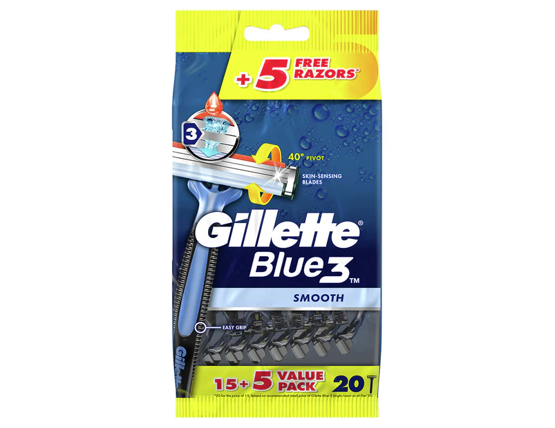 Gillette Blue3 Smooth Disposable Razors 20pk
