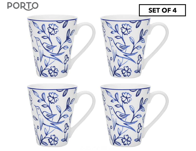 Set of 4 Porto 280mL Ginseng Mugs - Blue/White