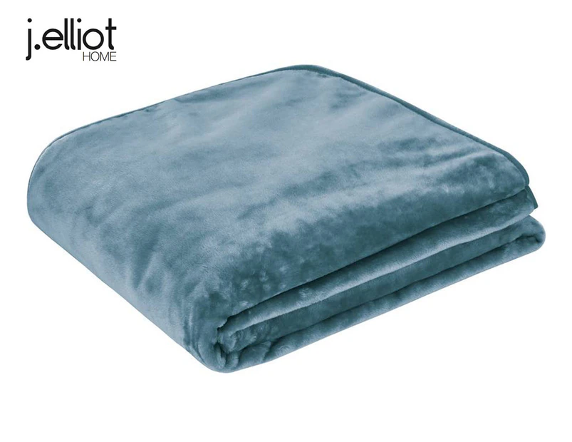 J.Elliot Home 220x240cm Solid Faux Mink Blanket - Steel Blue