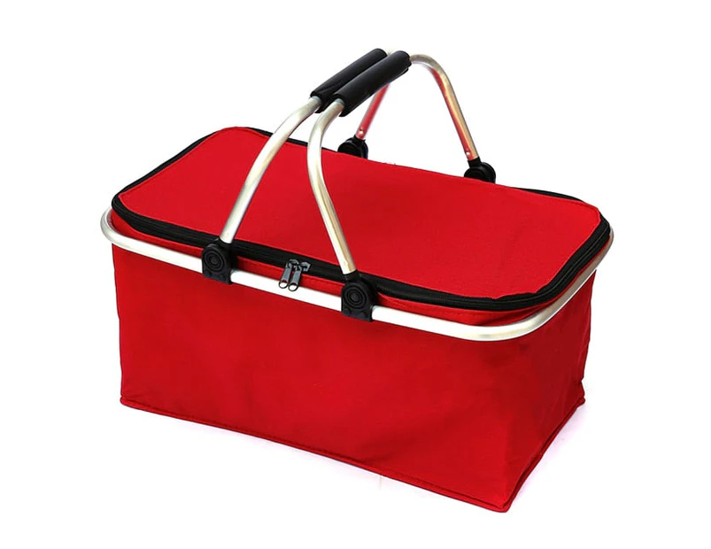 Folding Picnic Camping Basket Insulated Shopping Cooler Home Camping Storage Basket 30l - Red