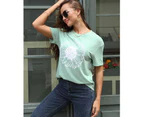 Amoretu Womens Sunflower Summer Short Sleeve T-shirt Loose Casual Top-Fruit Green