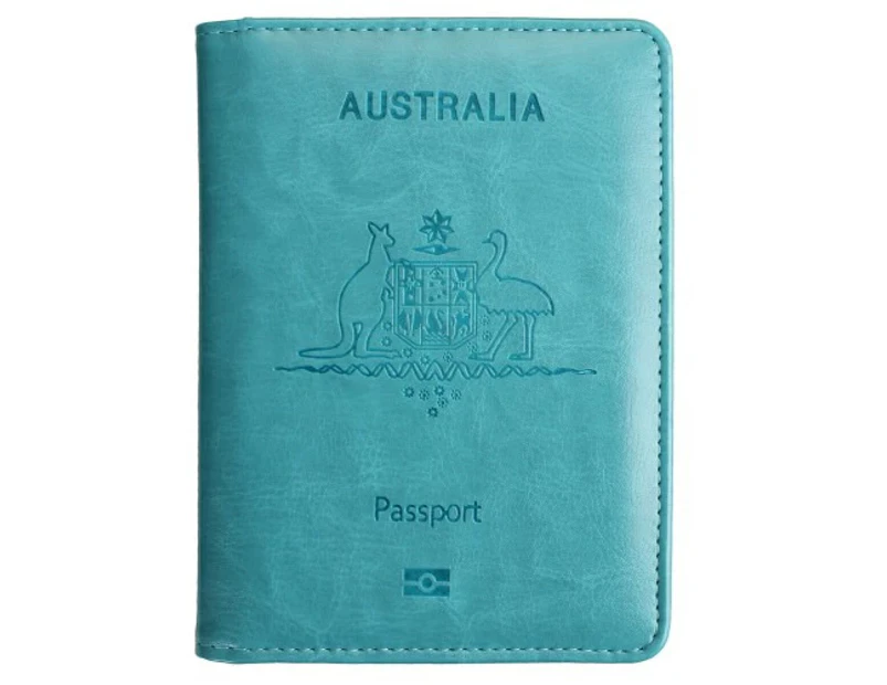Leather Passport Holder Travel RFID Blocking ID Card Ticket Wallet Case Cover Purse Aqua
