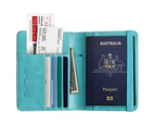 Leather Passport Holder Travel RFID Blocking ID Card Ticket Wallet Case Cover Purse Aqua