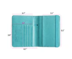 Leather Passport Holder Travel RFID Blocking ID Card Ticket Wallet Case Cover Purse Aqua