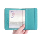 Leather Passport Holder Travel RFID Blocking ID Card Ticket Wallet Case Cover Purse Aqua