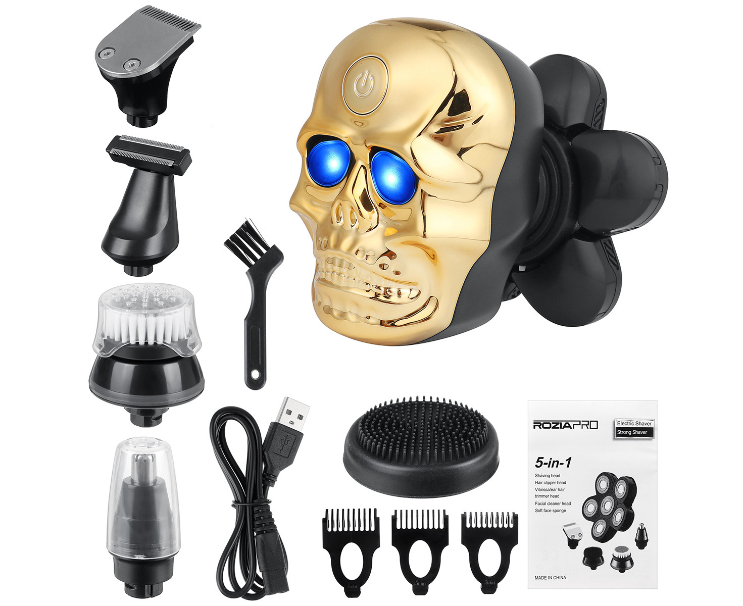 6 in 1 Electric Shaver 6 Baldes Skull Head Shape Shaving 8D Rotary Razor  Multifunctional Nose Ear Hair Trimmer Facial Cleaning Brush |  .au