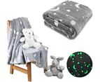 Luminous Blanket,Super Soft Flannel Sun And Moon Print Luminous Blanket Bed Sheet for Children and Adults,Portable Blankets Light Weight Keep Warm
