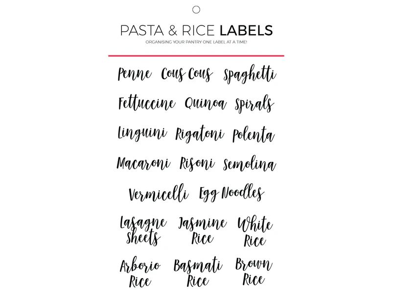 Pasta & Rice Organisation Label Pack - Cursive Font