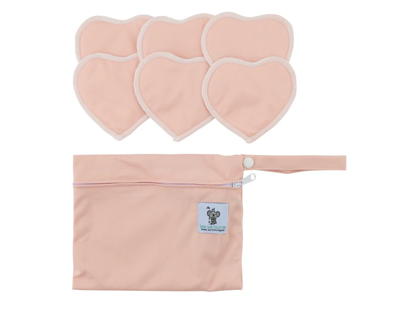 Nursing Pads & Wet Bag Set Of 6 Heart Dusty Pink