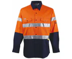 Hi Vis Work Shirt With Vent Cotton Drill 3M Reflective Tape Long Sleeves 155Gsm - Orange/Navy