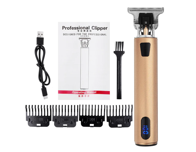 gold Digital Display Electric Hair Clipper Rechargeable Hair Grooming Kits W/ 4 Guide Combs
