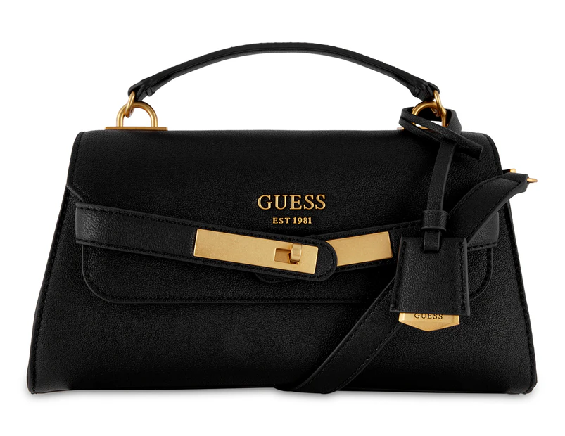 GUESS Enisa Top Handle Flap Satchel Bag - Black