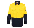 Hi Vis Work Shirt Vented Cotton Drill Long Sleeve Safety Workwear Uniform 155Gsm - Yellow/Navy