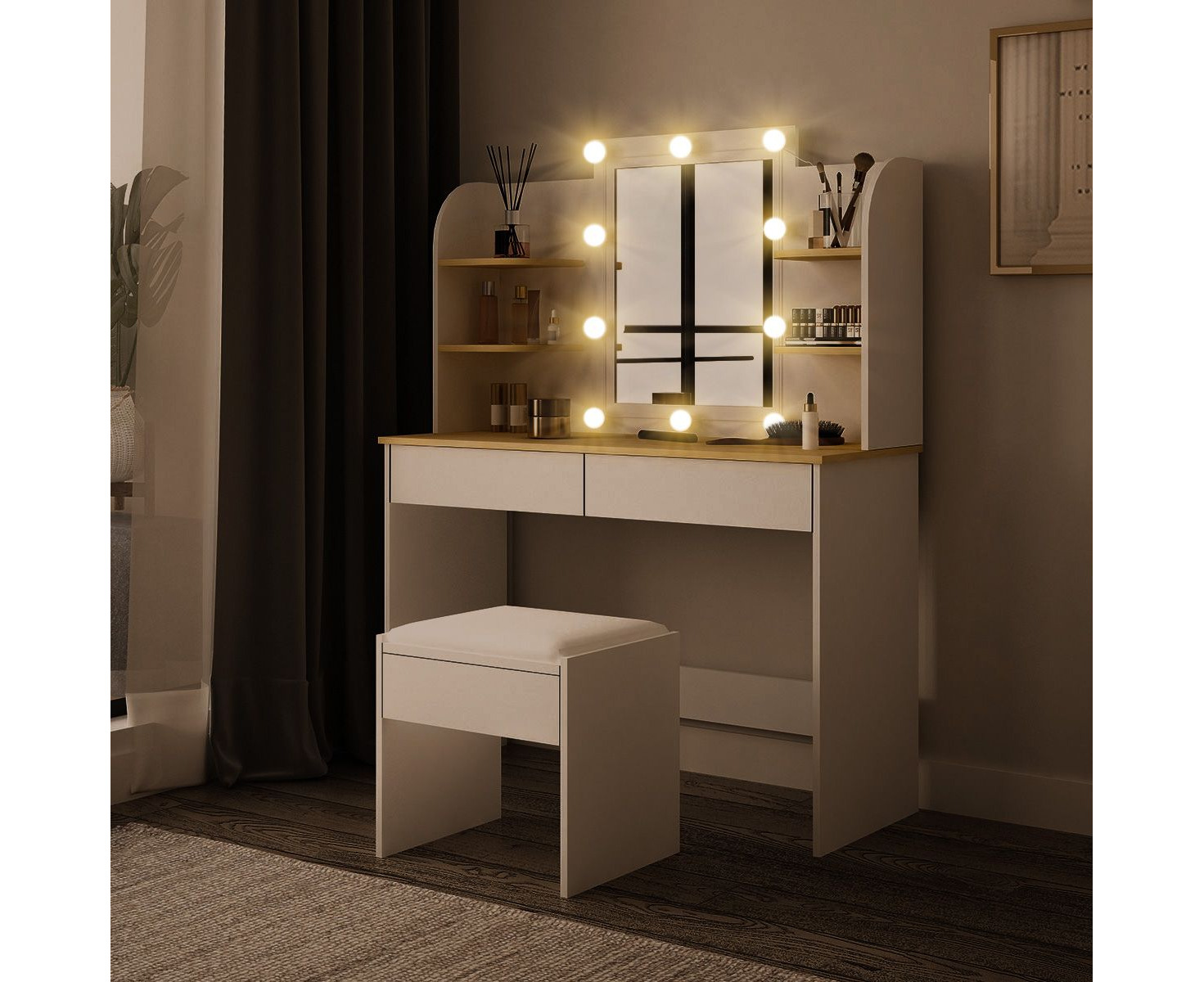 clevenger vanity set with stool and mirror