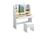 LUXSUITE Makeup Vanity Set White Dressing Table with Lights and Drawers Mirror Stool