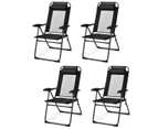 Costway 4 x Outdoor Chairs Folding Deck Dining Chairs Camping Beach Adjustable Recliner w/Head Pillow Patio Garden Backyard