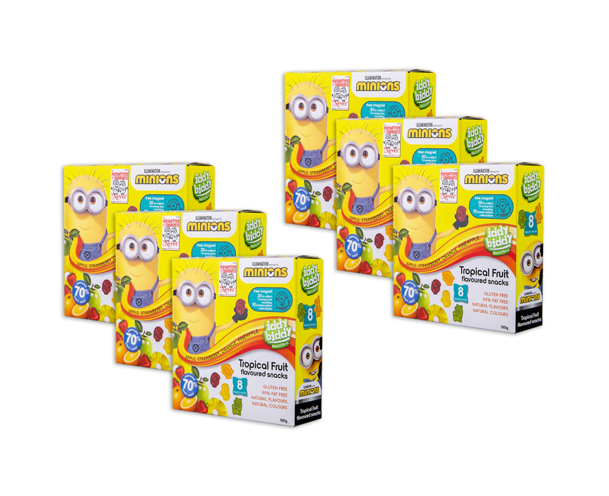 48x Iddy Biddy Fruity Bites Minions Tropical Gummy Fruit Snack Packs 160g Candy