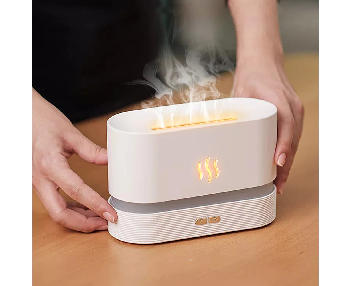 180ml Ultrasonic Humidifier Aroma Diffuser Essential oil Air purifier Aromatherapy treatments Flame Light effect White