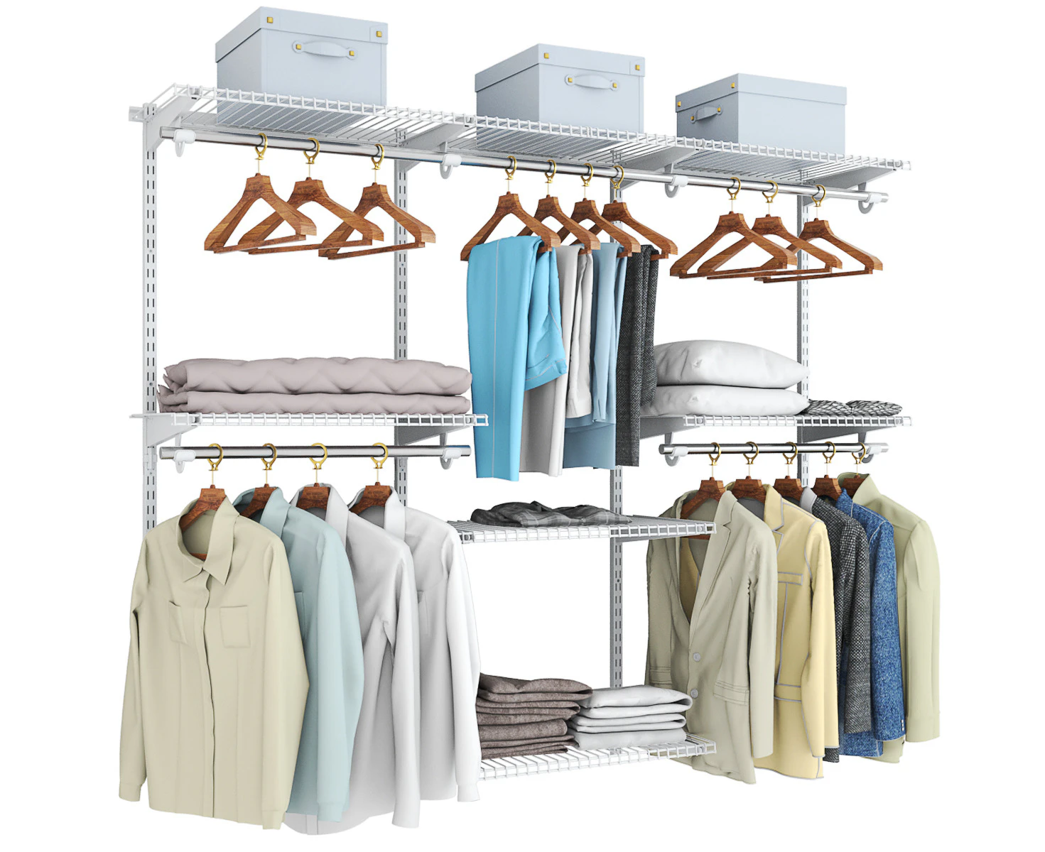 Giantex Custom Closet Rack DIY Wall Mounted Modular Clothes Organizer System w/ Metal Hanging Rod Wardrobe White