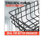 4-Piece Pegboard Baskets Set, Parts Storage Bins Peg Board Tools Organizer 4 Size Display Hangers Tray Holder Black