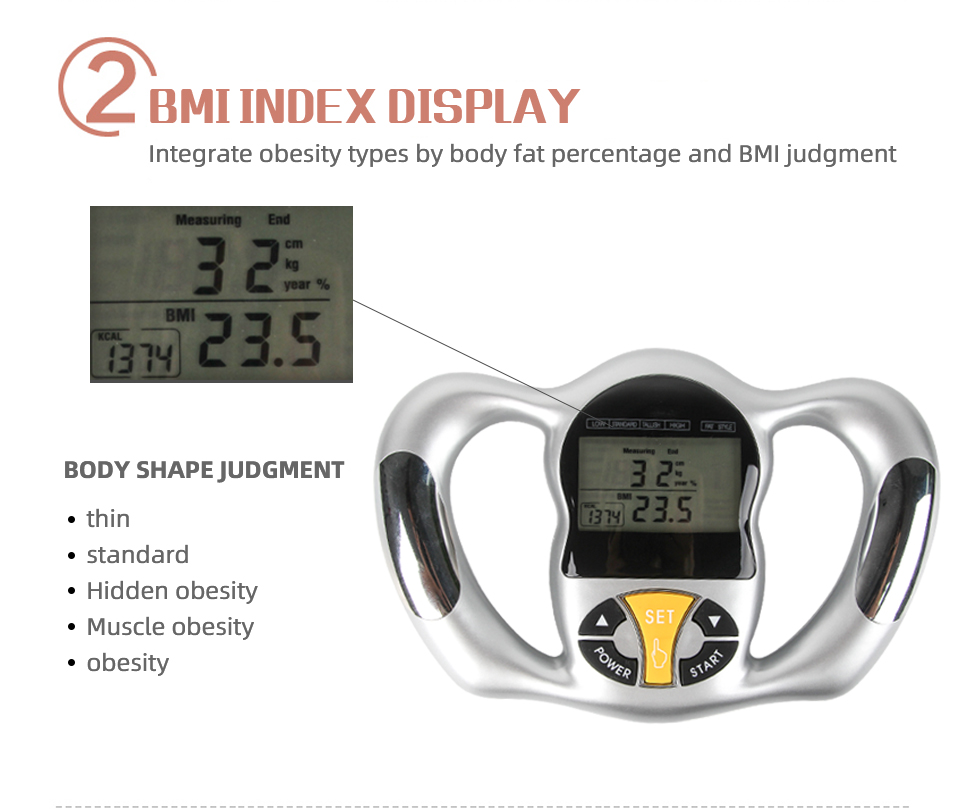 Digital Body Fat Analyzer, Electronic BMI Handheld Body Fat Monitor with  LCD Display Body Fat Measuring Instrument BMI Meter Portable Multi-Function