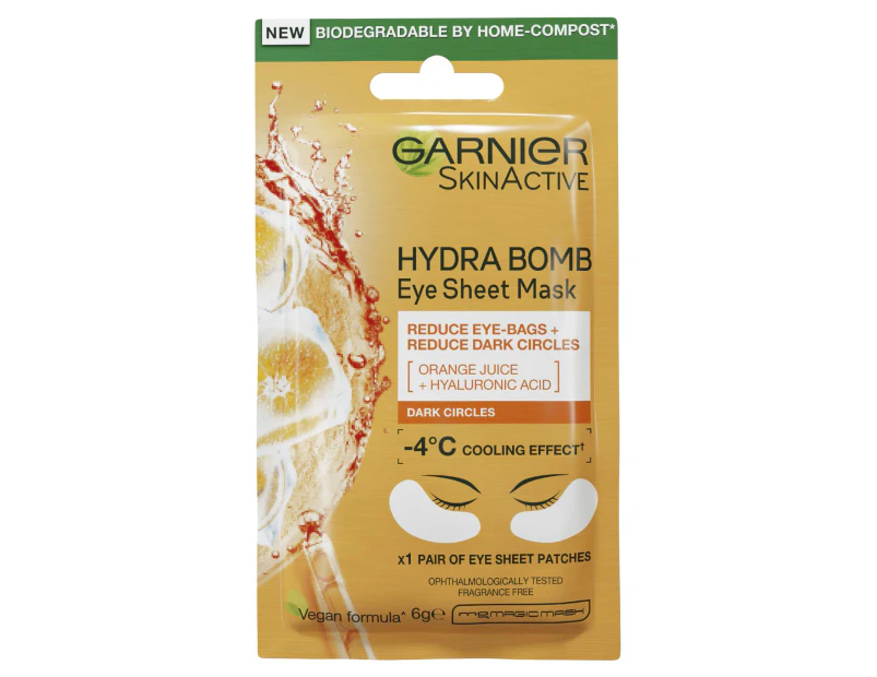 Garnier Hydra Bomb Hyaluronic Acid + Orange Extract Eye Sheet Mask 6g