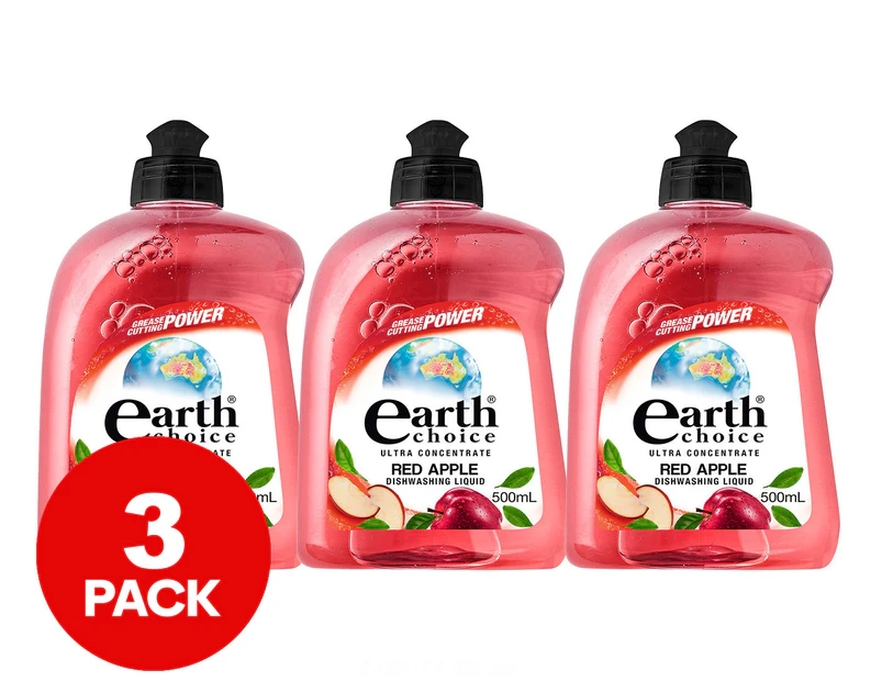 3 x Earth Choice Ultra Concentrate Dishwashing Liquid Red Apple 500mL
