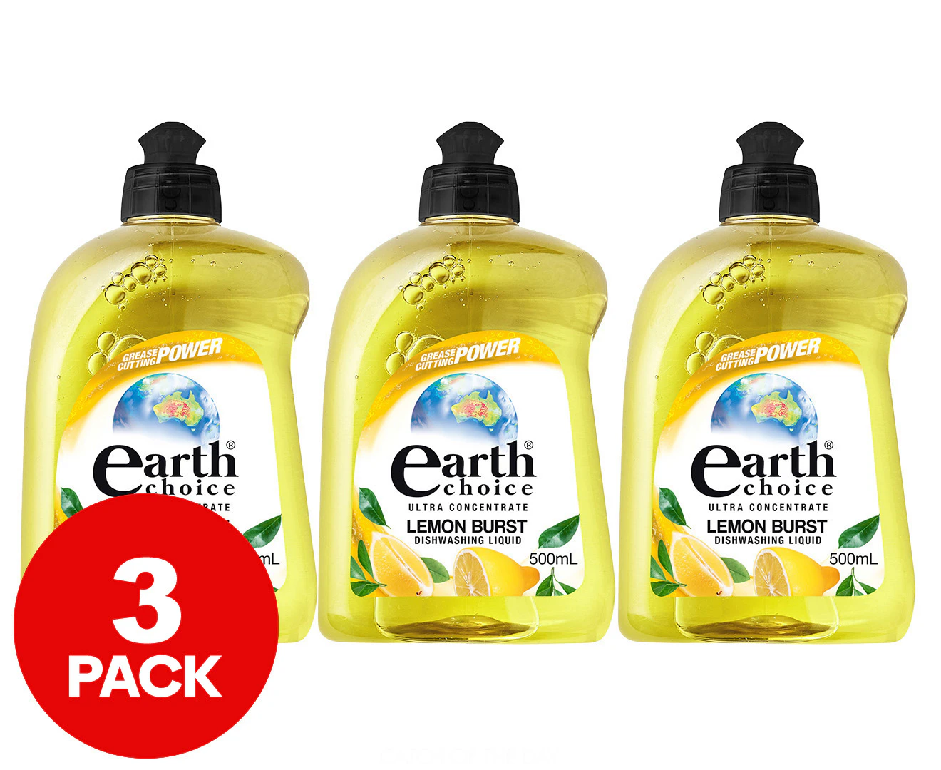 3 x Earth Choice Ultra Concentrate Dishwashing Liquid Lemon Burst 500mL