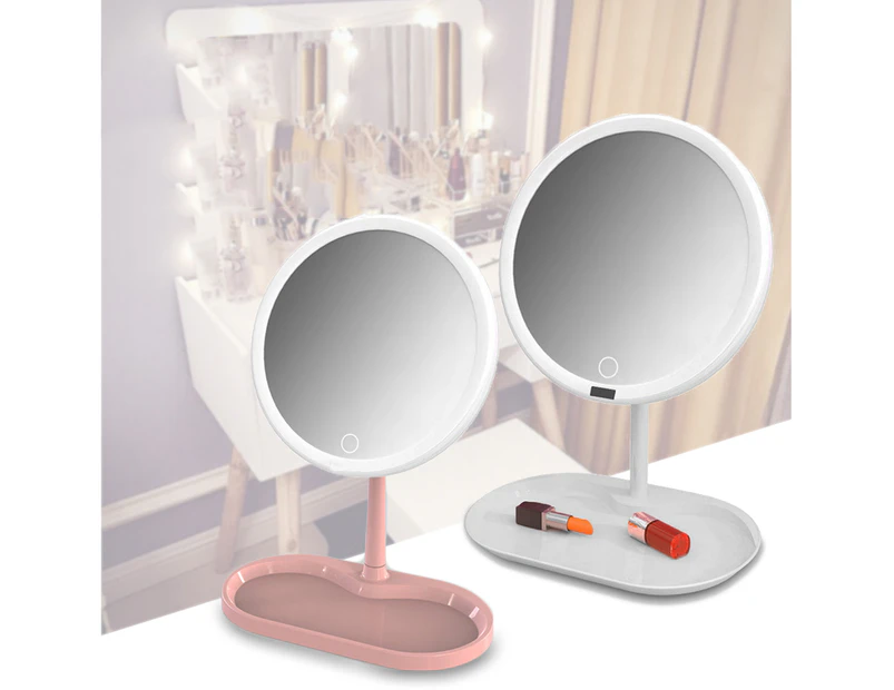 c 7/8 Inch USB Charging Touch Dimming LED Makeup Table Mirrors With Cosmetics Storage Tray