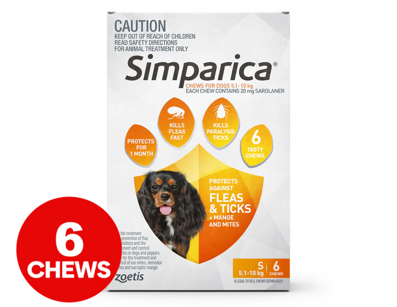 Simparica Flea & Tick Chews For Small Dogs 5.1-10kg 6pk