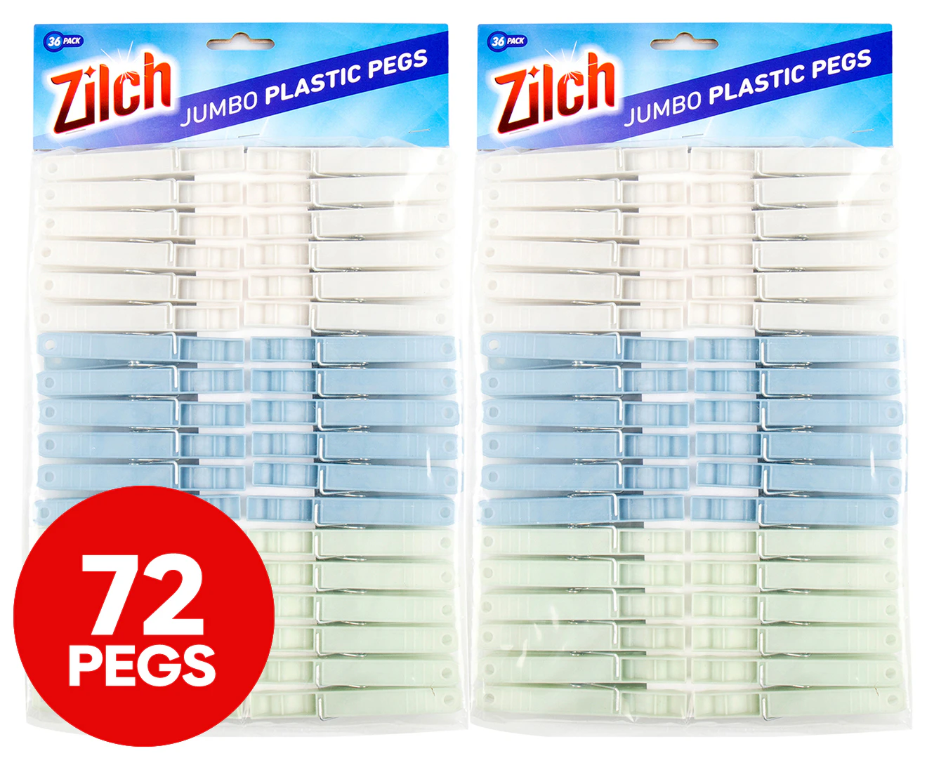 2 x 36pk Zilch Jumbo Plastic Pegs