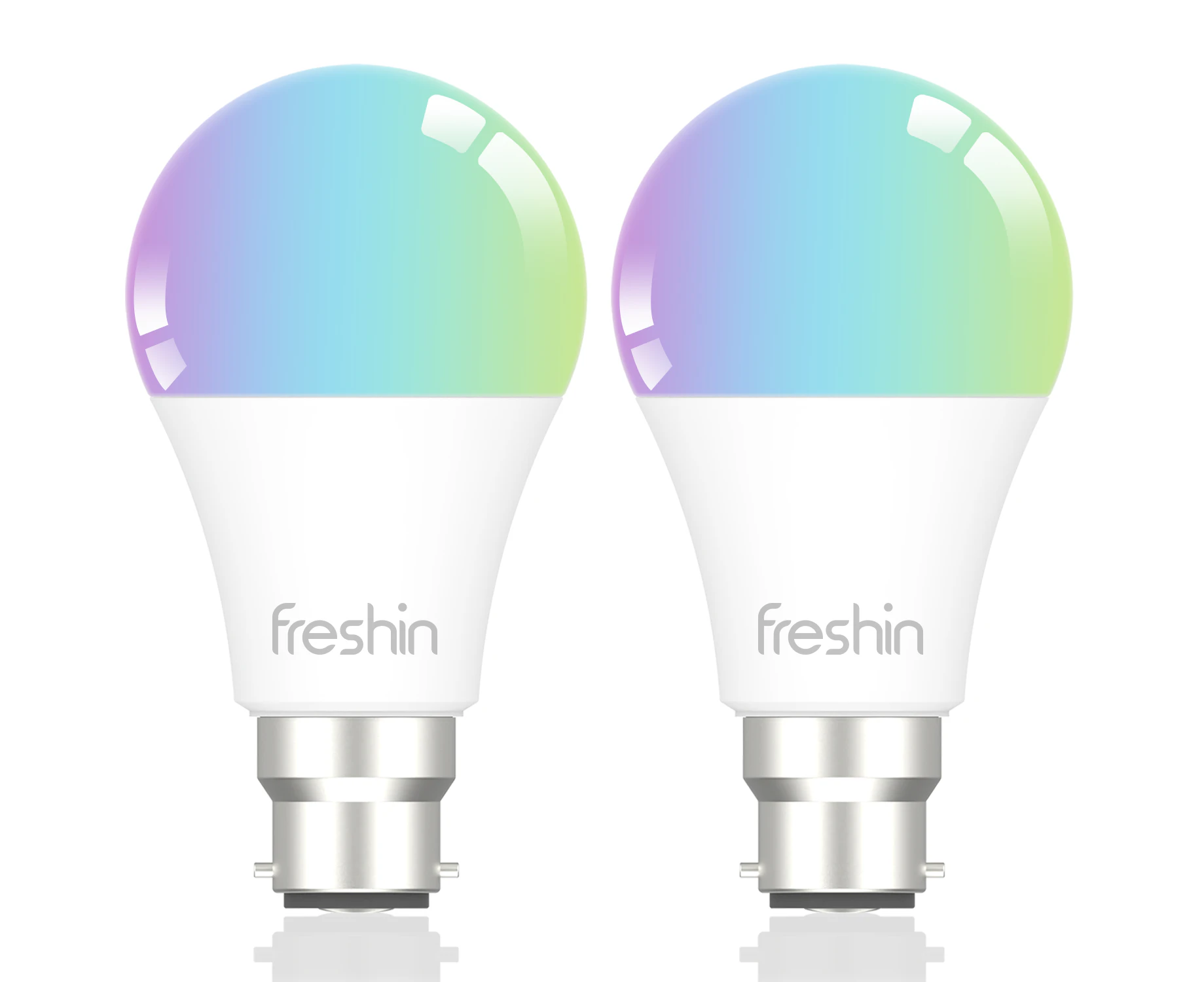 B22 Smart Bulb RGBCW FRESHIN Globe 2 Pack  APP Control 2.4GHz Only Alexa/Google Home Voice Control No Hub Required