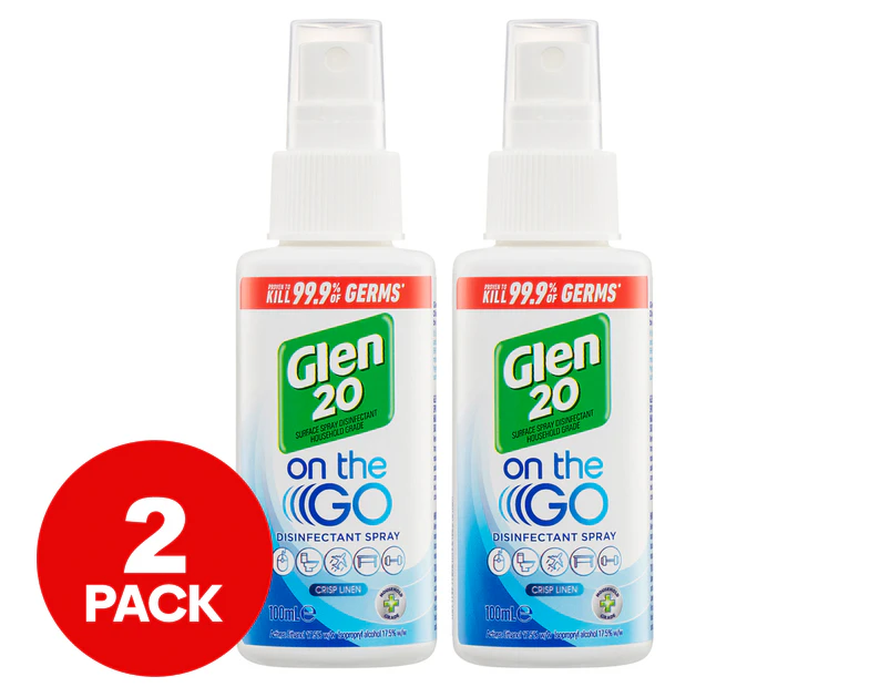 2 x Glen 20 On The Go Disinfectant Spray Crisp Linen 100mL